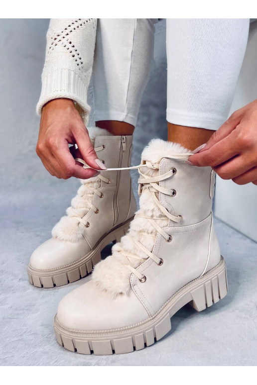 MELVIN BEIGE Schnürstiefel mit Fell