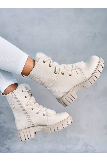 MELVIN BEIGE Schnürstiefel mit Fell 2
