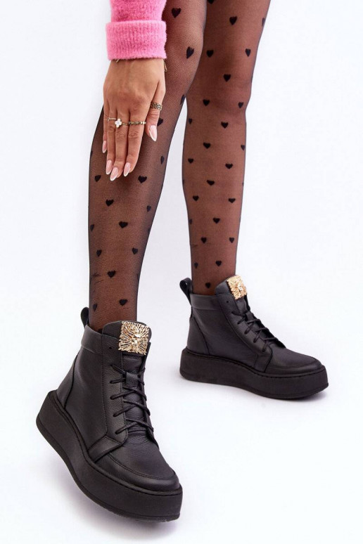 Bottines à lacets de couleur noire Nicole