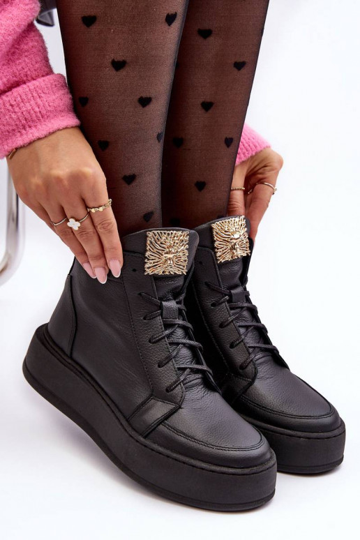 Bottines à lacets de couleur noire Nicole