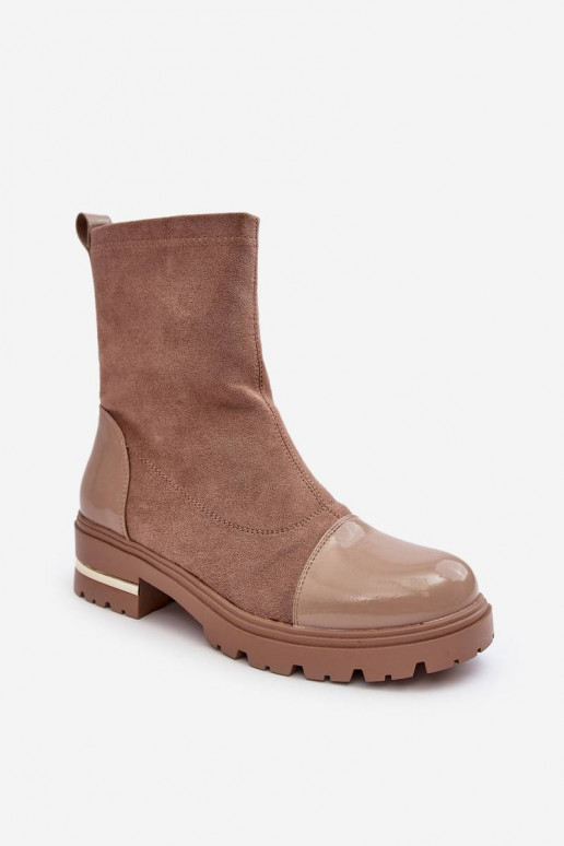 Bottines de modèle classique à talons larges de couleur beige Shendete