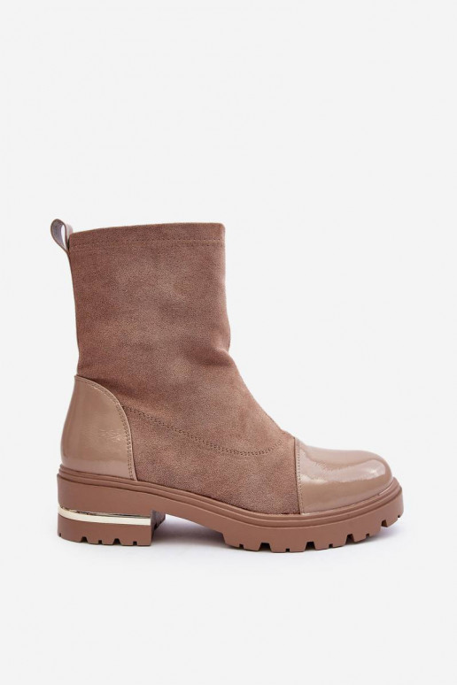 Bottines de modèle classique à talons larges de couleur beige Shendete