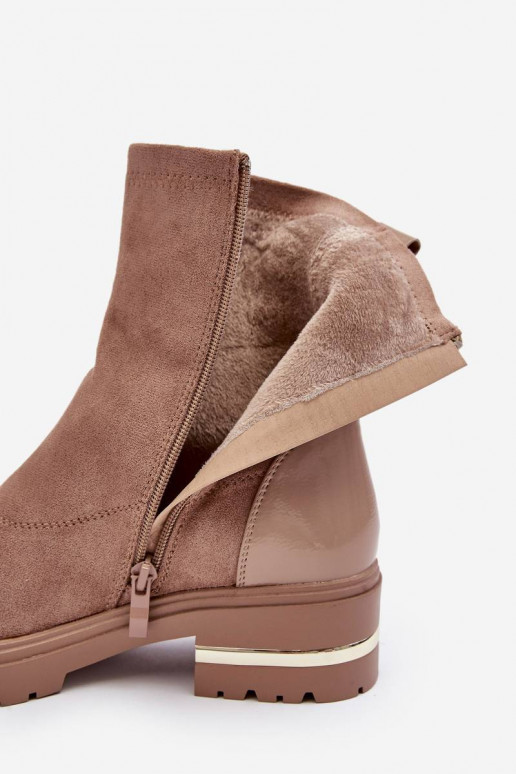 Bottines de modèle classique à talons larges de couleur beige Shendete