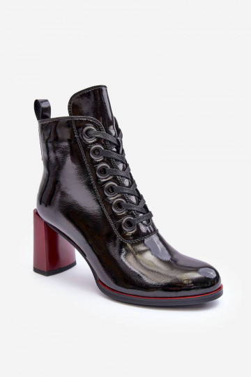 Bottines à lacets et talons effet verni noir S.Barski 2