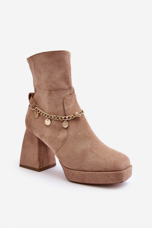 Bottines à talons hauts avec chaînes beige Tiselo