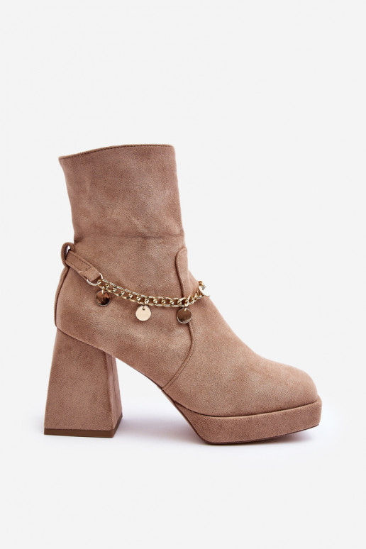 Bottines à talons hauts avec chaînes beige Tiselo