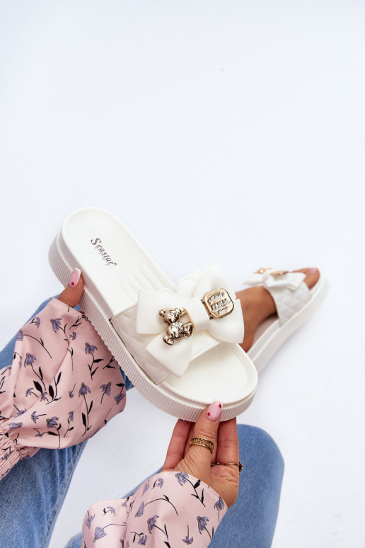 Chaussons avec rubans de couleur blanche Katterina