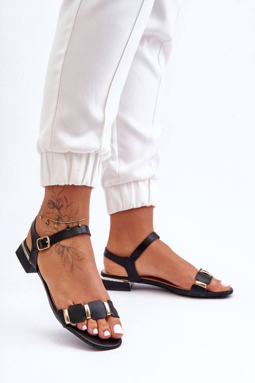 Sandales pour femmes à talons décorés de couleur noire Adissa