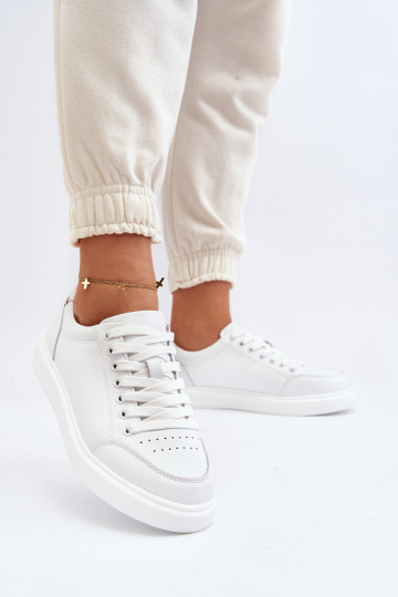 Baskets modèle chaussures cuir naturel couleur blanc Dimpna