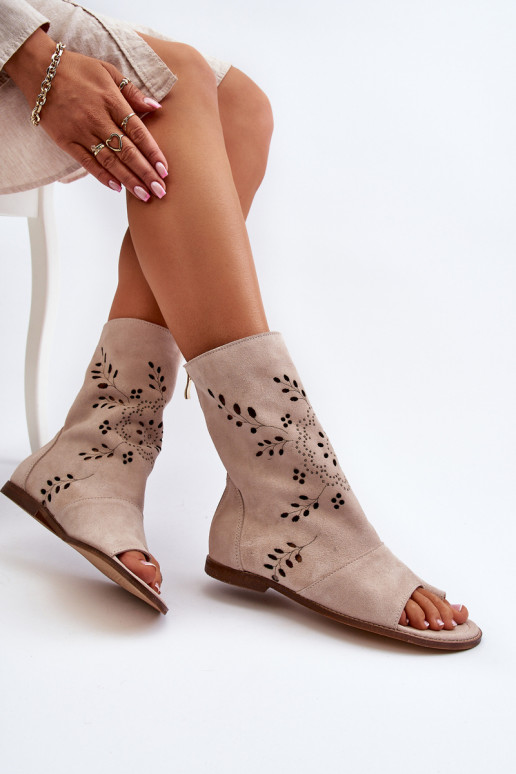 Zazoo Sandales à talon en daim de couleur beige