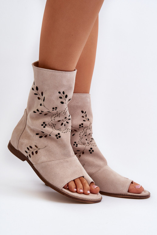 Zazoo Sandales à talon en daim de couleur beige