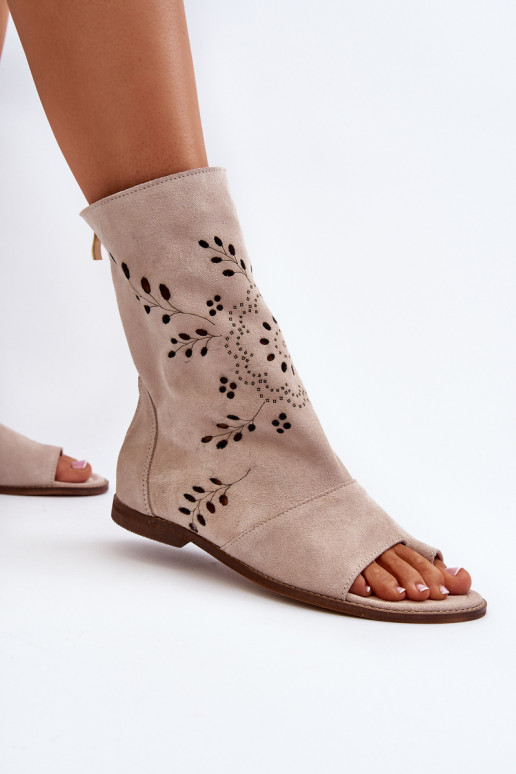 Zazoo Suède sandalen met hak in beige... Zazoo Suède sandalen met hak in beige...