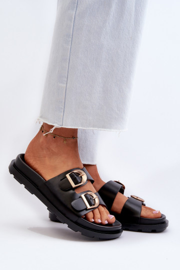 Chaussons noirs en simili cuir avec boucles pour femmes Valmira 2