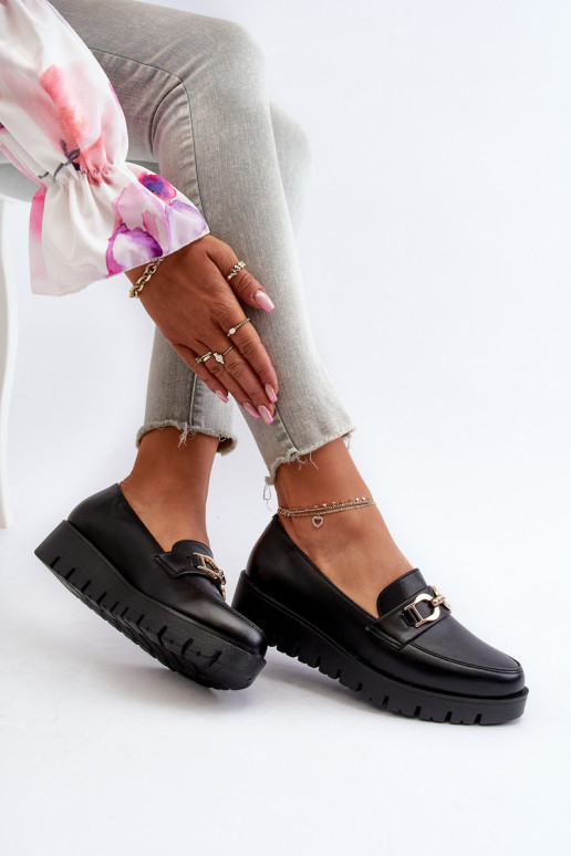 Mocassins pour femmes à semelle dorée avec ornements de couleur noire Kaldina