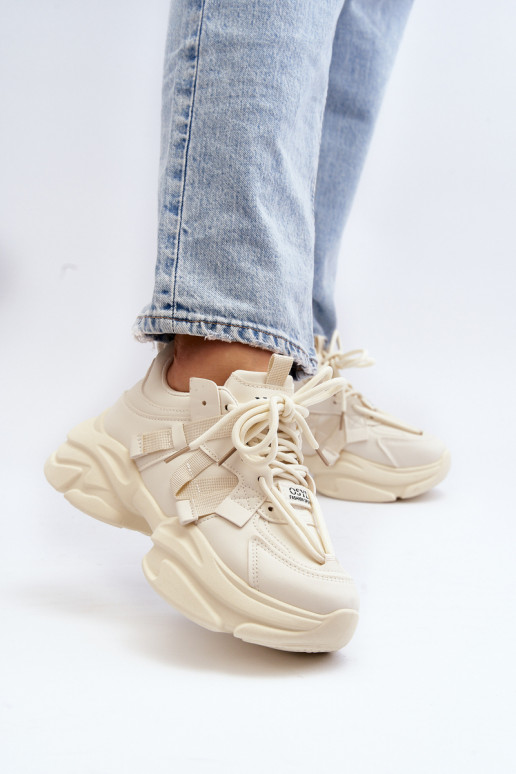 Baskets modèle chaussures à semelles massives tendance beige Windamella