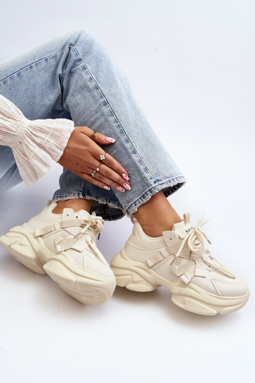 Baskets modèle chaussures à semelles massives tendance beige Windamella