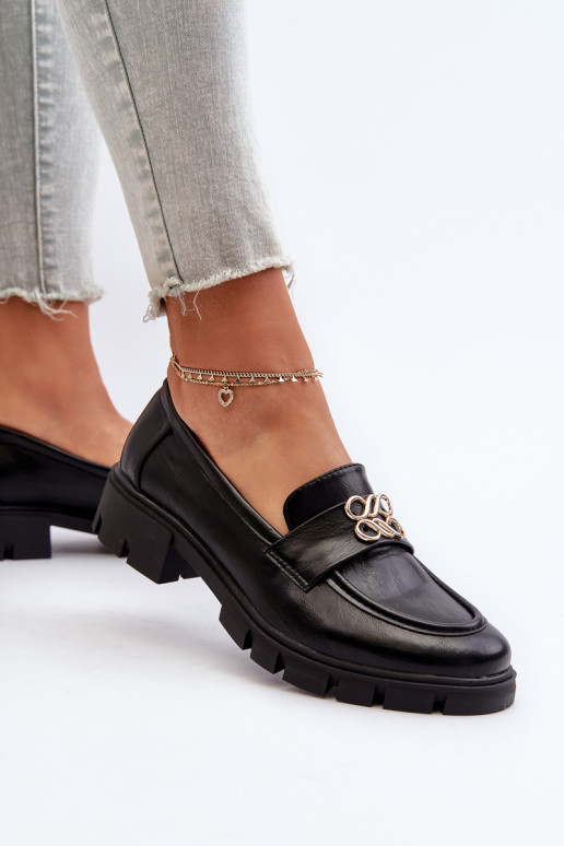 Mocassins pour femmes de style élégant avec détails dorés de couleur noire Tosisa