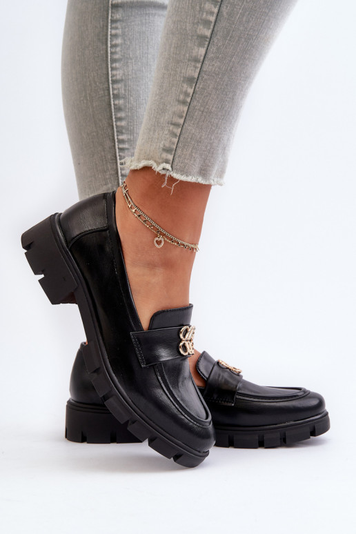Mocassins pour femmes de style élégant avec détails dorés de couleur noire Tosisa
