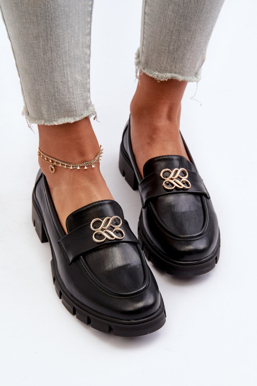 Mocassins pour femmes de style élégant avec détails dorés de couleur noire Tosisa