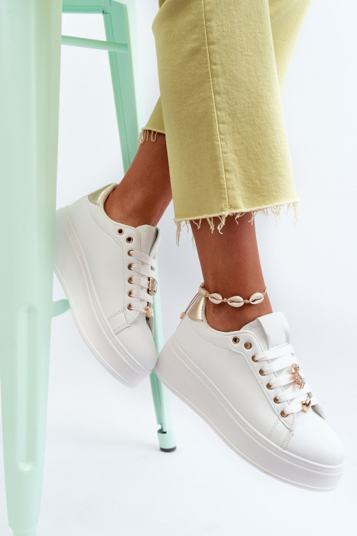 Damessneakers met plateau wit Cavisa Damessneakers met plateau wit Cavisa