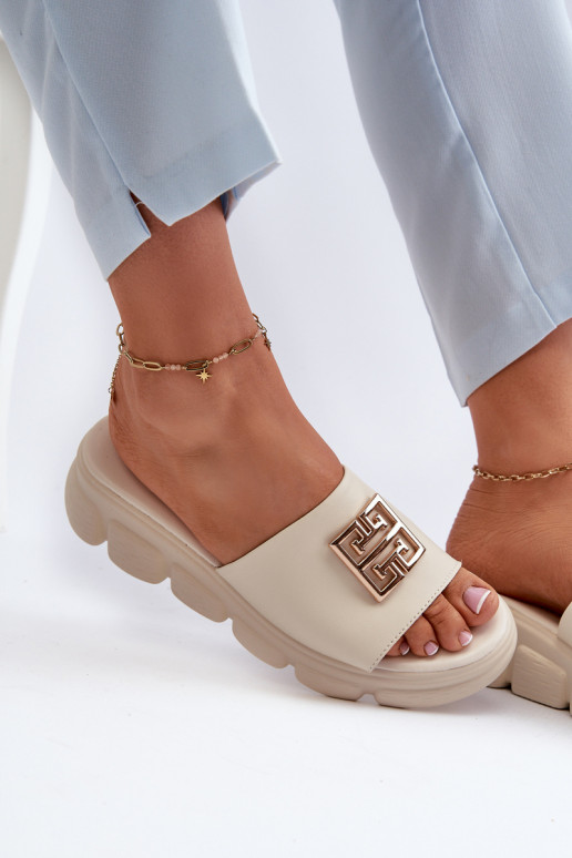 Vinceza beige leren pantoffels met... Vinceza beige leren pantoffels met...