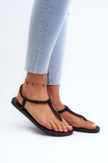 Sandales sur le bout avec brillance de couleur noire Class Brilha Fem 2