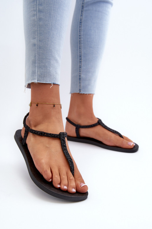 Sandalen über der Spitze mit Glanz in der Farbe Schwarz Class Brilha Fem