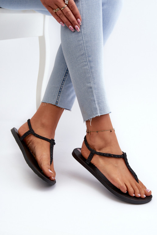 Sandalen über der Spitze mit Glanz in der Farbe Schwarz Class Brilha Fem