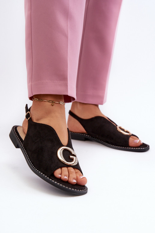 Sandales pour femmes de style élégant avec ornements de couleur noire S.Barski