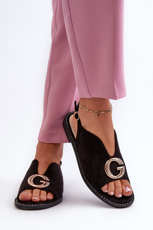 Sandales pour femmes de style élégant avec ornements de couleur noire S.Barski