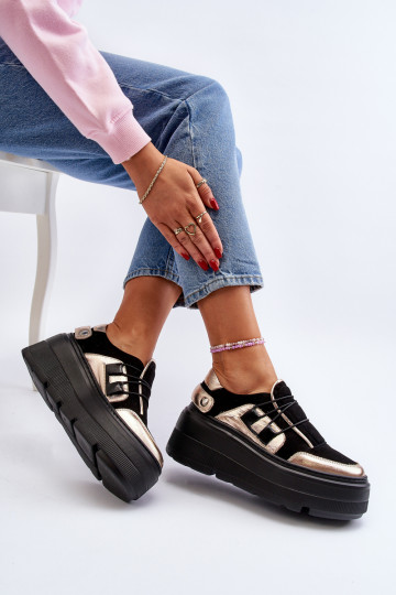 Chaussures modèle baskets à semelles massives à la mode de couleur noire Zazoo 2