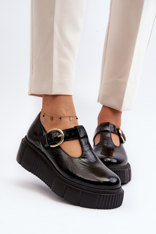 Chaussures à plateforme en cuir verni noir Zazoo