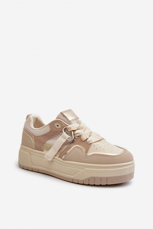 Chaussures modèle baskets avec plateforme en cuir écologique beige Moun