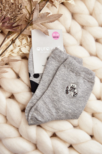 Chaussettes en coton gris clair avec ours en peluche 2