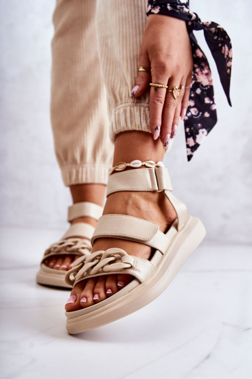 Sandales femme avec chaînes La.Fi beige Alissia