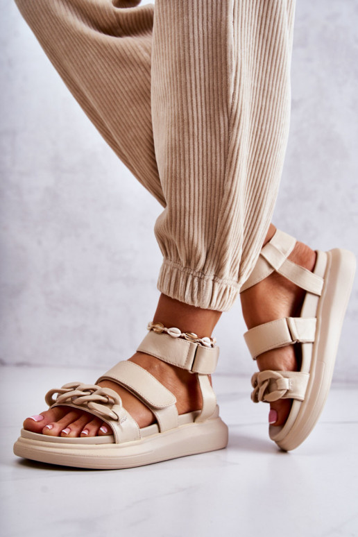 Sandales femme avec chaînes La.Fi beige Alissia