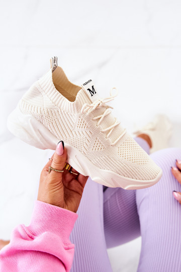 Chaussures modèle baskets en matière couleur ivoire Nolene 2