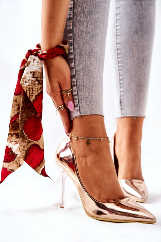 Élégantes chaussures à talons hauts effet miroir de couleur or rose Adrinnah