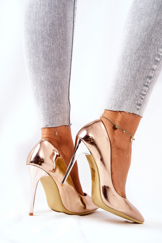 Élégantes chaussures à talons hauts effet miroir de couleur or rose Adrinnah