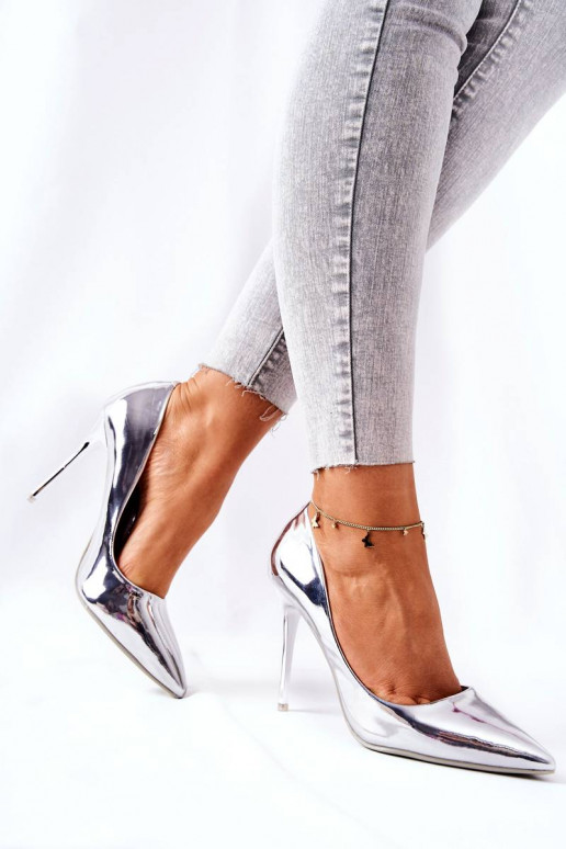Chaussures à talons hauts effet miroir de style élégant de couleur argent d'Adrinnah