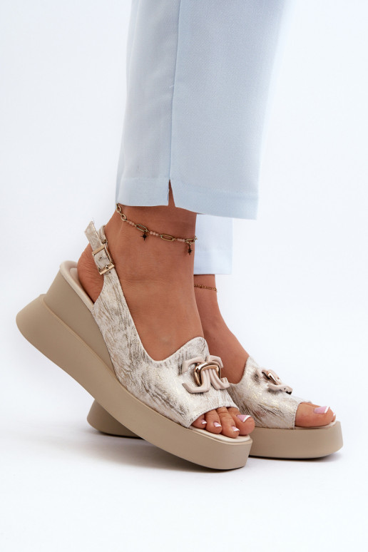 Sandales à plateforme pour femmes avec ornements de couleur or Janesca