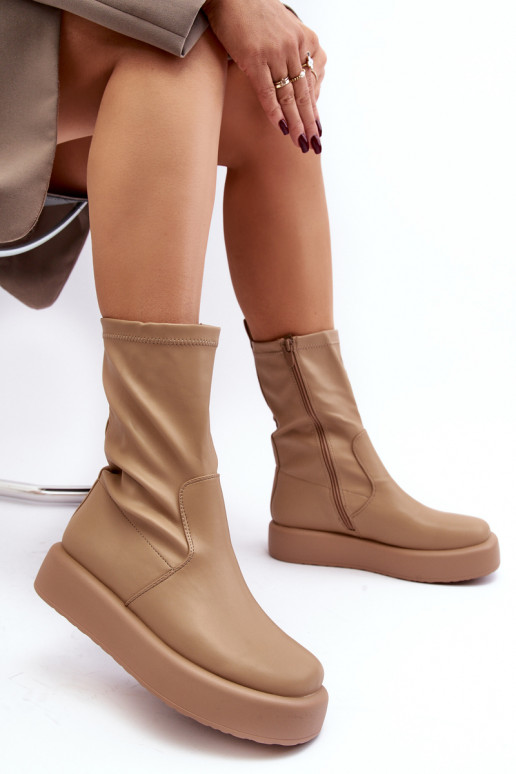 Bottines à plateforme couleur beige Algedi