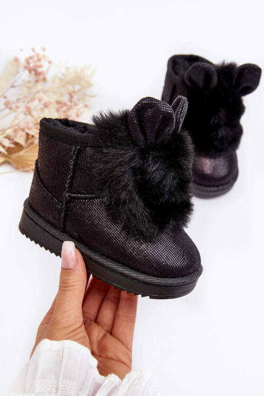 Bottes de neige pour enfants réchauffées avec fourrure à l'intérieur avec oreilles de couleur noire Betty