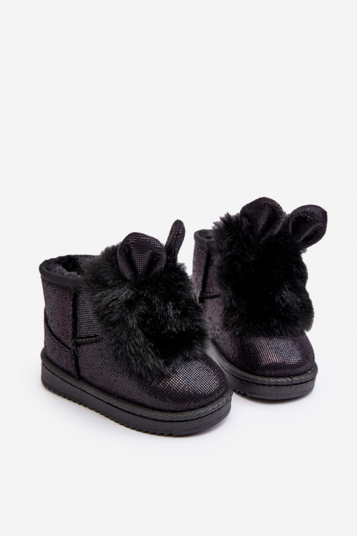 Bottes de neige pour enfants réchauffées avec fourrure à l'intérieur avec oreilles de couleur noire Betty