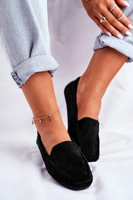 Mocassins pour femmes en éco-daim couleur noir Rerceria