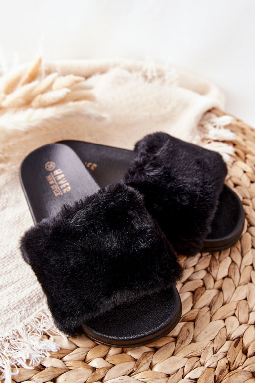 Chaussons avec fourrure de couleur noire Belmondo
