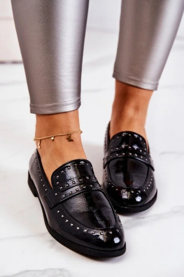 Mocassins pour femmes effet cuir verni noir Keelana