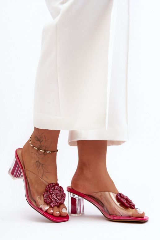 Chaussons transparents à talons avec ornements en rose S.Barski
