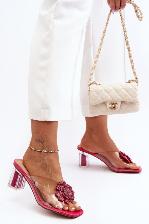 Chaussons transparents à talons avec ornements en rose S.Barski