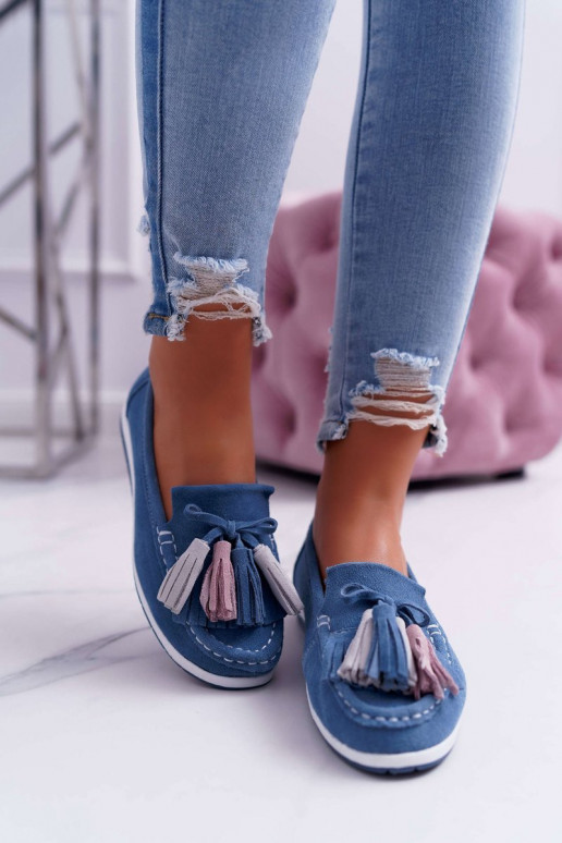Mocassins en daim à pompons bleu Dorine